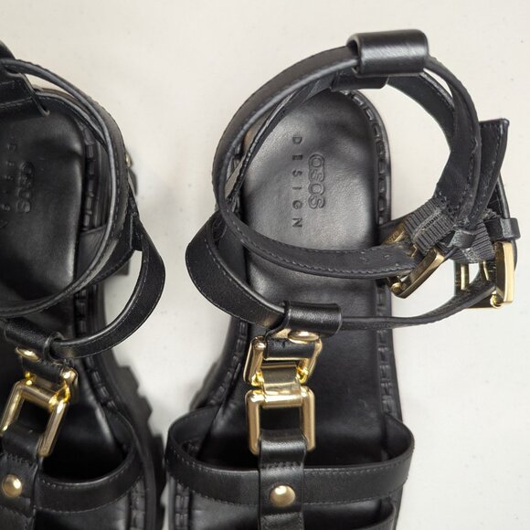 ASOS Design Forrest Leather Chunky Strappy Sandals Black and Gold | 7 - Picture 6 of 9